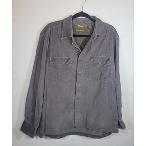 Timberland Corduroy Button Up Shirt‎ Mens Large Gray 100% Cotton Snap Front